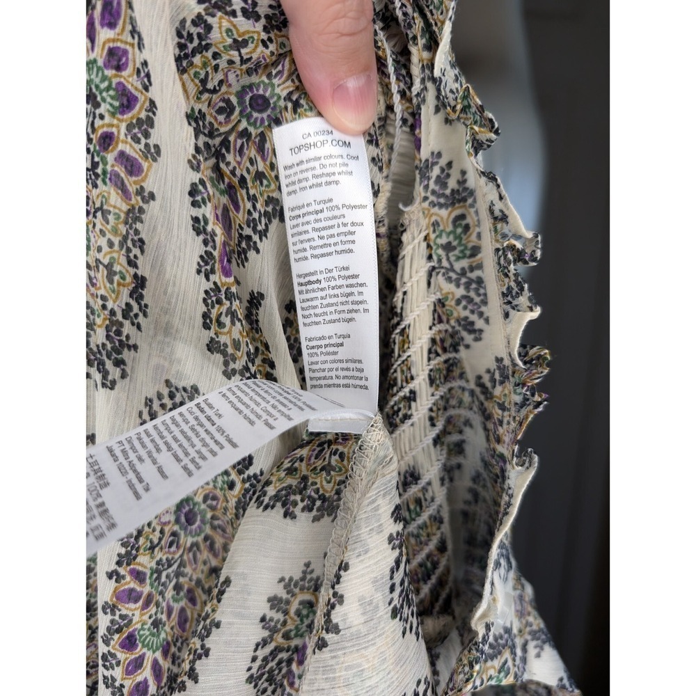 Topshop Blouse Women's Size 8 Med Oversized Paisley Floral Sheer Long Sleeve - Picture 7 of 7